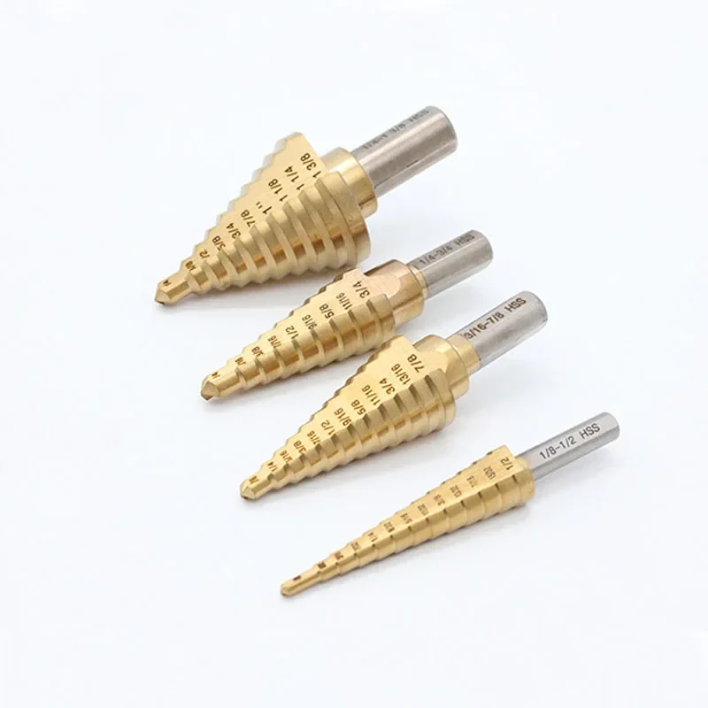 Titanium Step Bits, Standard (SAE) HSS Tapered Bits for Drilling and Cutting Sheet Metal, Multi-Size Hole Steps Unibit