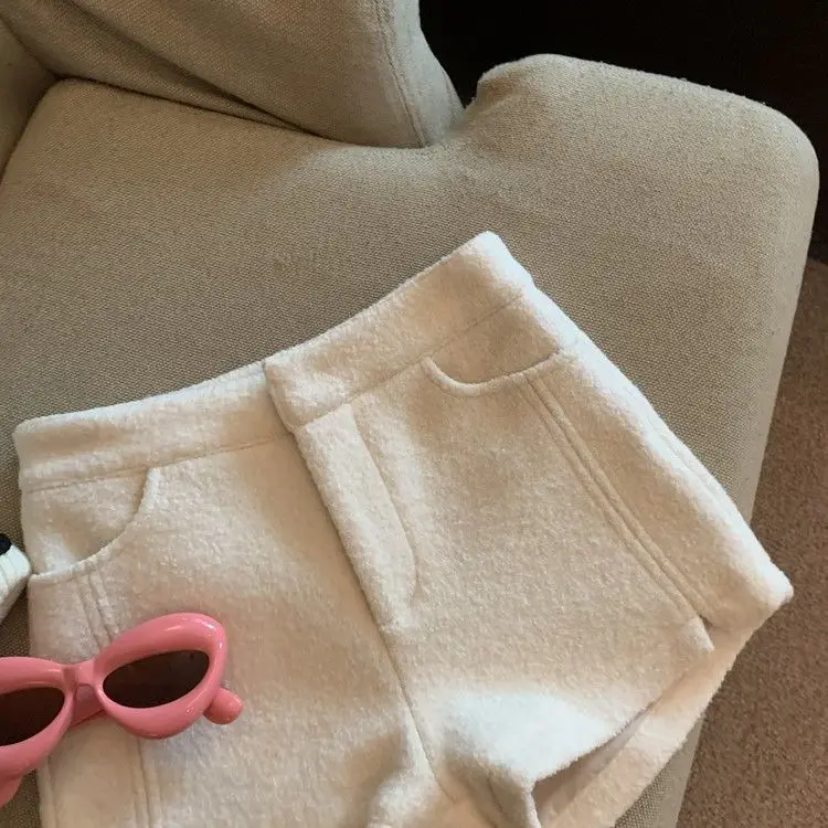 ​ ​ Eleganckie wełniane szorty damskie z wysokim stanem, jesień-zima 2025, vintage, proste nogawki, spodnie do sukienki, dopasowany krój, uniwersalne. ​ ​