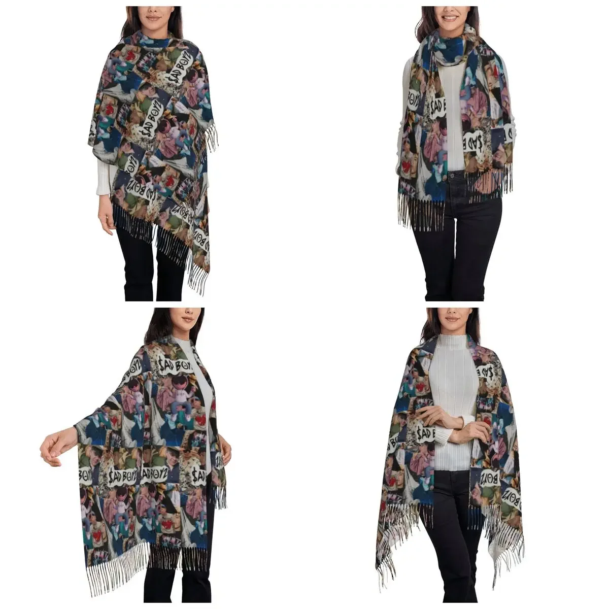 وشاح جونيور إتش ميرش ساد بويز أوشحة شرابة للنساء شالات دافئة ناعمة ويلتف شال كبير للخريف والشتاء