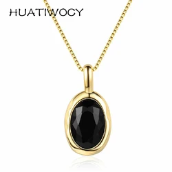 HUATIWOCY Vintage Obsidian Gemstone Pendant Necklace 925 Silver Jewelry for Women Wedding Engagement Party Gift Accessories