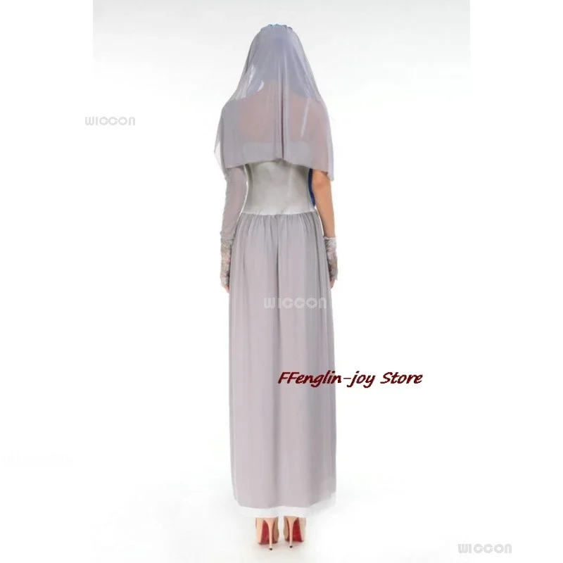 Masquerade Bride Emily Cosplay Costume Wig Zombie Ghost Halloween Party Dress up Women Scary Gothic Poor Wedding Dres@0Z*