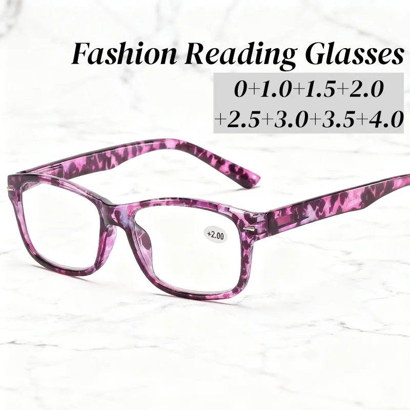 

trendy suqare women's reading glasses men classic flower printed far sight eyewear vintage retro blue light blocking presbyopia