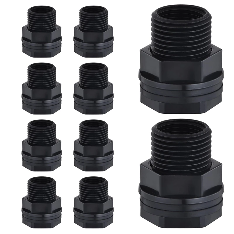 AB15-10Pc Bulkhead Fitting,Garden Hose Threaded 3/4In Male Ghtx1/2In Female NPT Double Threaded Bulkhead Water Tank Connector