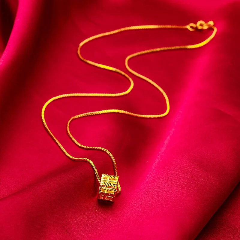 

Abacus Pendant Fine Chain for Women, 24K Gold, AU999 | Matte gold ruyi abacus with enamel beads, classic for cheongsam styles.