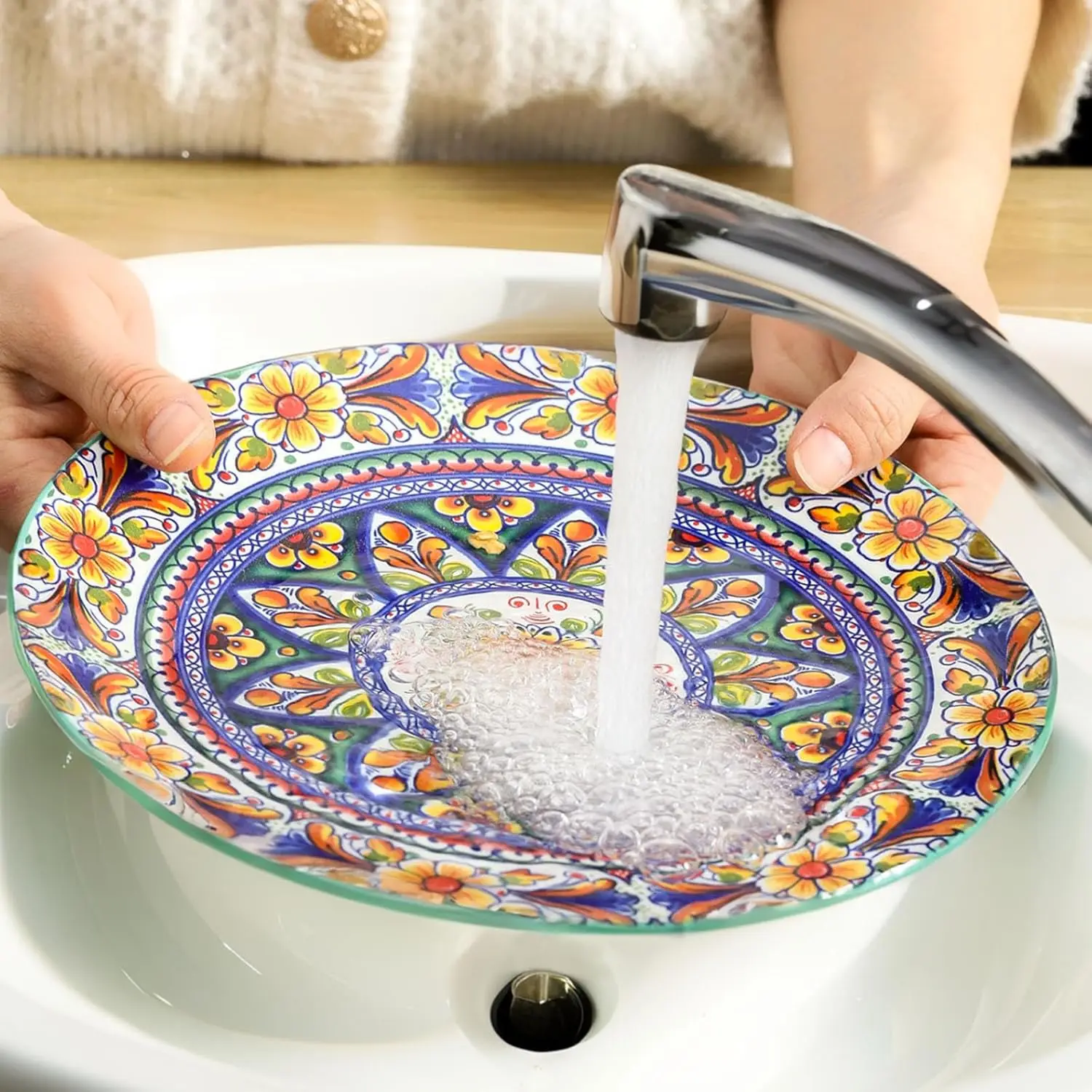 طقم أطباق سلطة مكون من 6 قطع، أطباق عشاء سيراميك 8.5 بوصة، طقم أطباق حلوى بوهيمية ملونة للمطبخ والمطعم والهاوسورمين