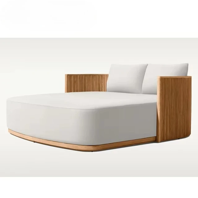 Patio Solid Teak Wood Leisure Daybed Outdoor Double Chaise Lounge New Design Modern Style Hotel