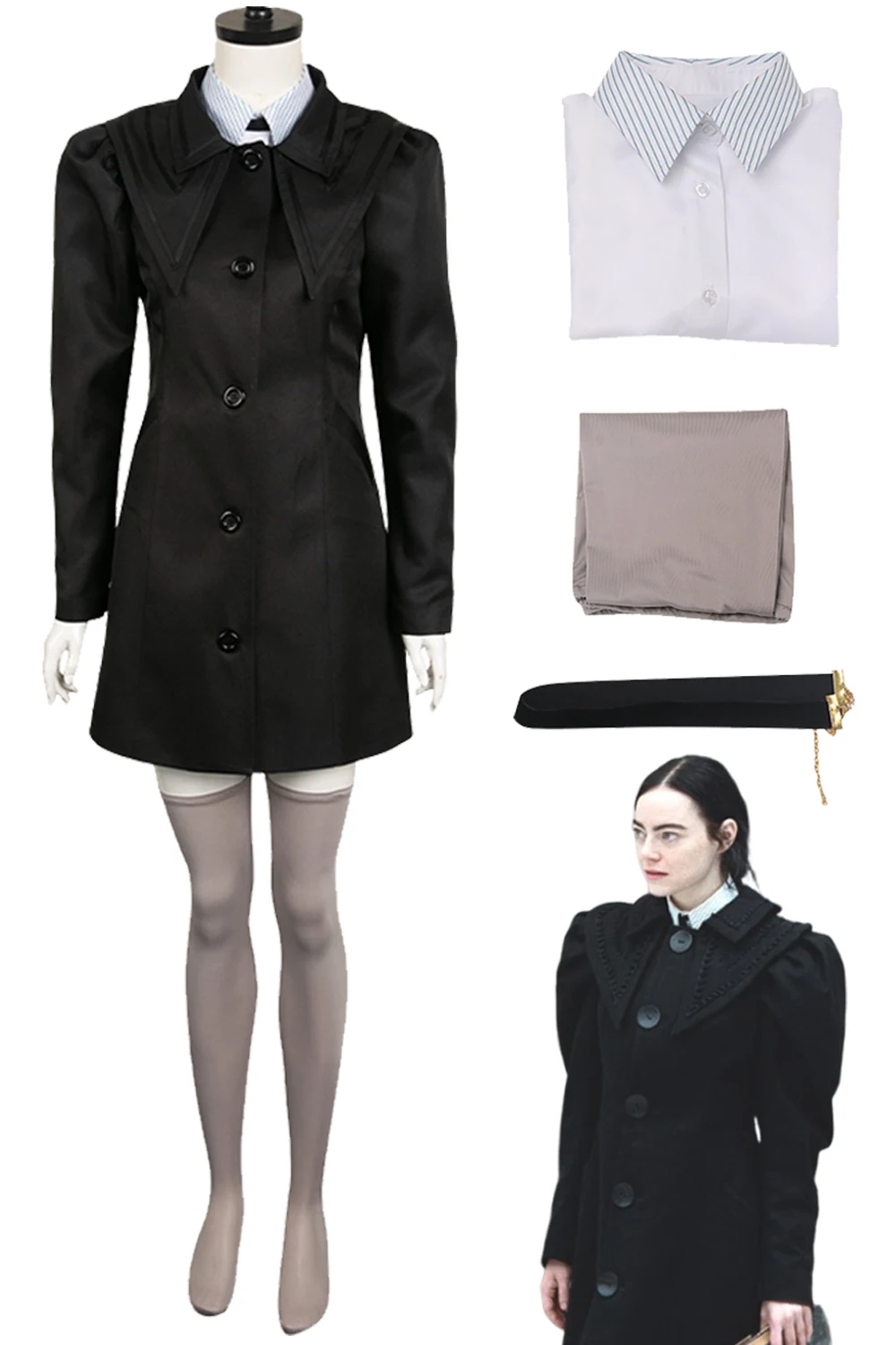 

Belle Baxter Cosplay Costume 2023 Movie Poor Things Roleplay Black Neckwear Sock Outfits Adult Women Disguise Halloween Suits