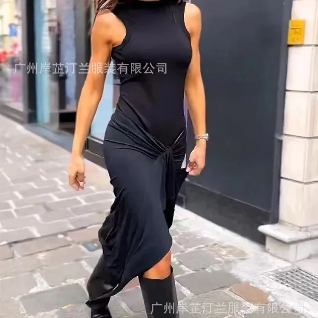

Women's Dress Sleeveless Slim Fashion Pleated High Street Solid Color Design Summer Vest Skirt