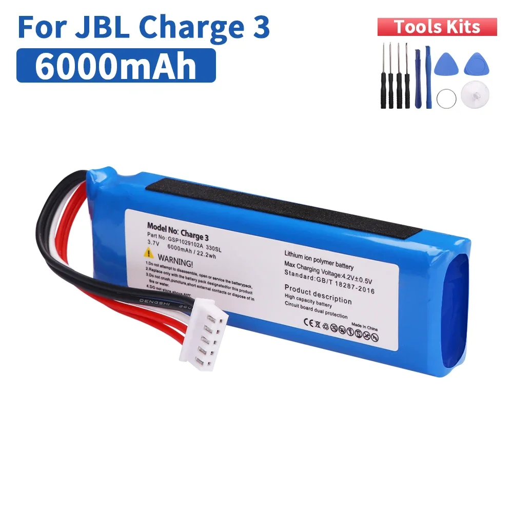 بطارية بديلة أصلية لشحن 6000 مللي أمبير في الساعة 3 لـ JBL Charge 3 Charge3 GSP 1029102 بطارية