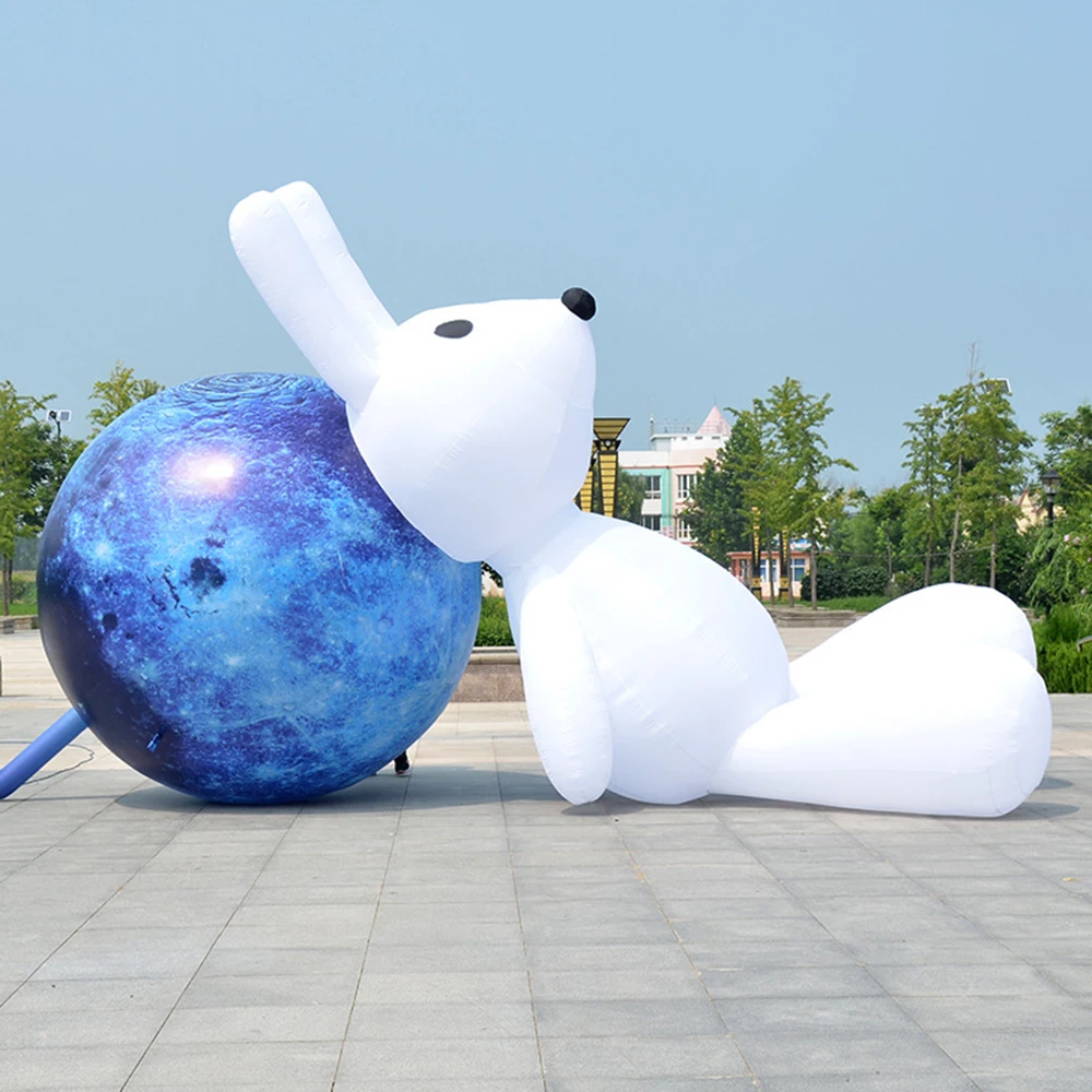 

Giant LED lighting inflatable moon planet balloons with rabbit Exhibition inflatable bunny lighting rabbit moon with blower