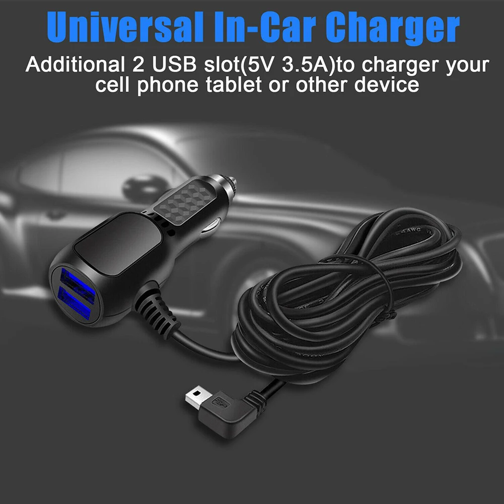 For Dash Cam For DVR Car USB Charger with 3.5m Power Cable for GPS Navigation Mirror Cam and Portable Detectors