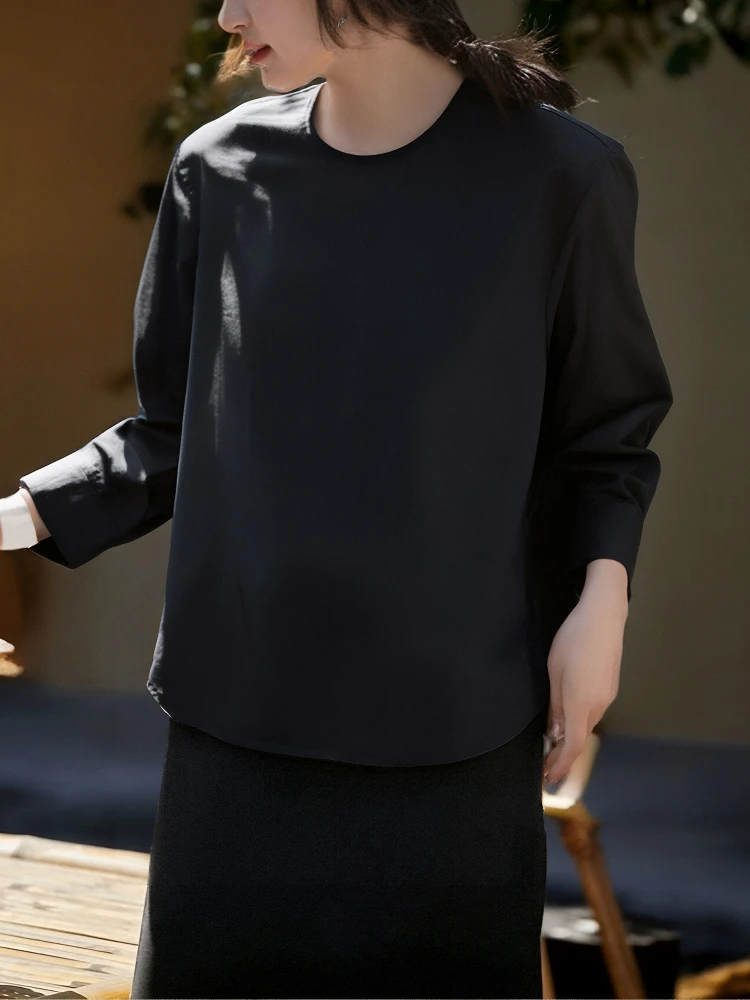 

Chivirin Premium round Ne Long Sve Color Cotton Casual irt Women's Summer New Sle Comfortable Loose Fit Top