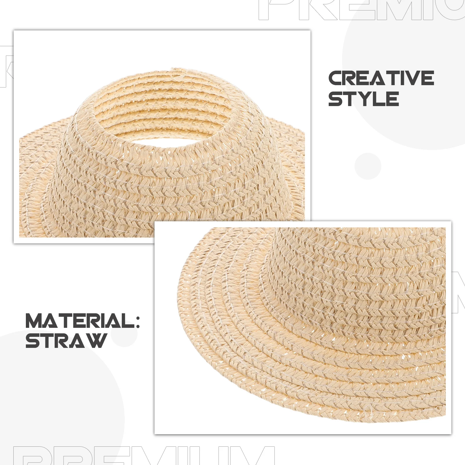 Small Handmade Straw Hat 17Cm Wide Brim Open-Top Mini Craft Hat for Dollhouse DIY Costume Summer Outdoor Decoration