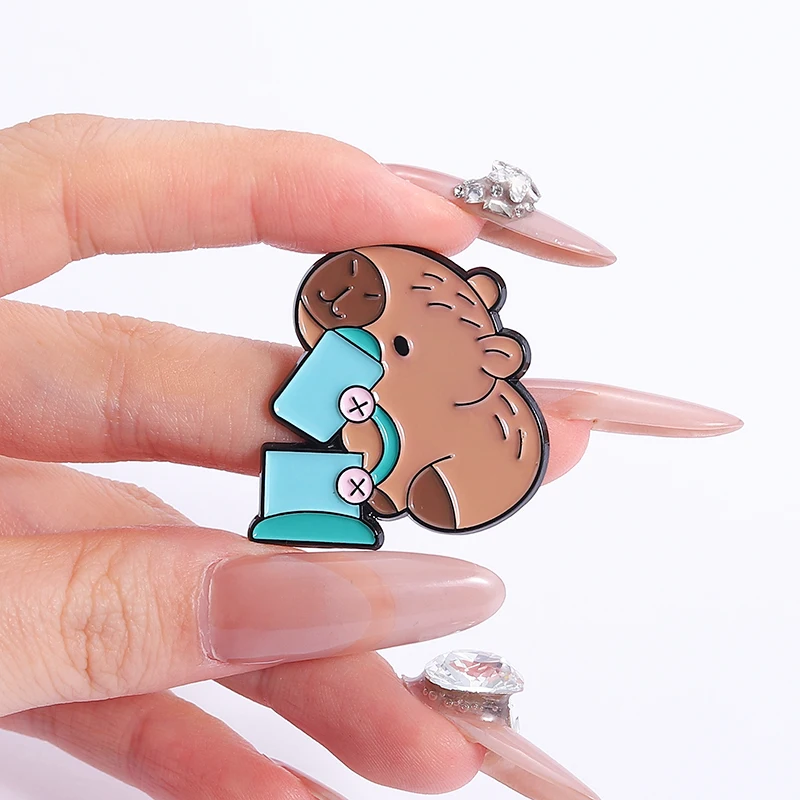 School Kawaii Capybara Set Enamel Pins Creative Cartoon Capybara Education Accessories Brooch Lapel Badge Jewelry Students Gifts