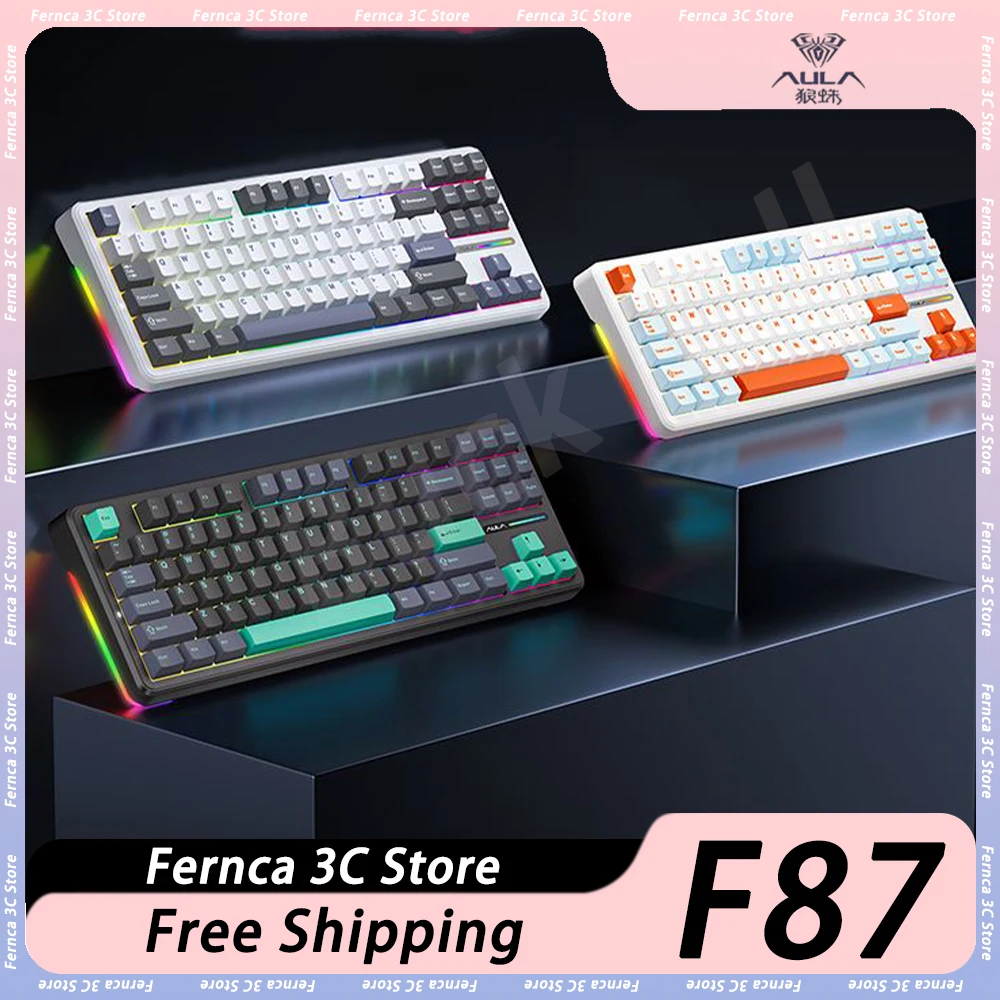 

Aula F87 Mechanical Keyboard Hot Swap Three Mode Wireless RGB 4000mAh Gaming Keyboard PBT Gasket Pc Gamer Accessories Office Mac