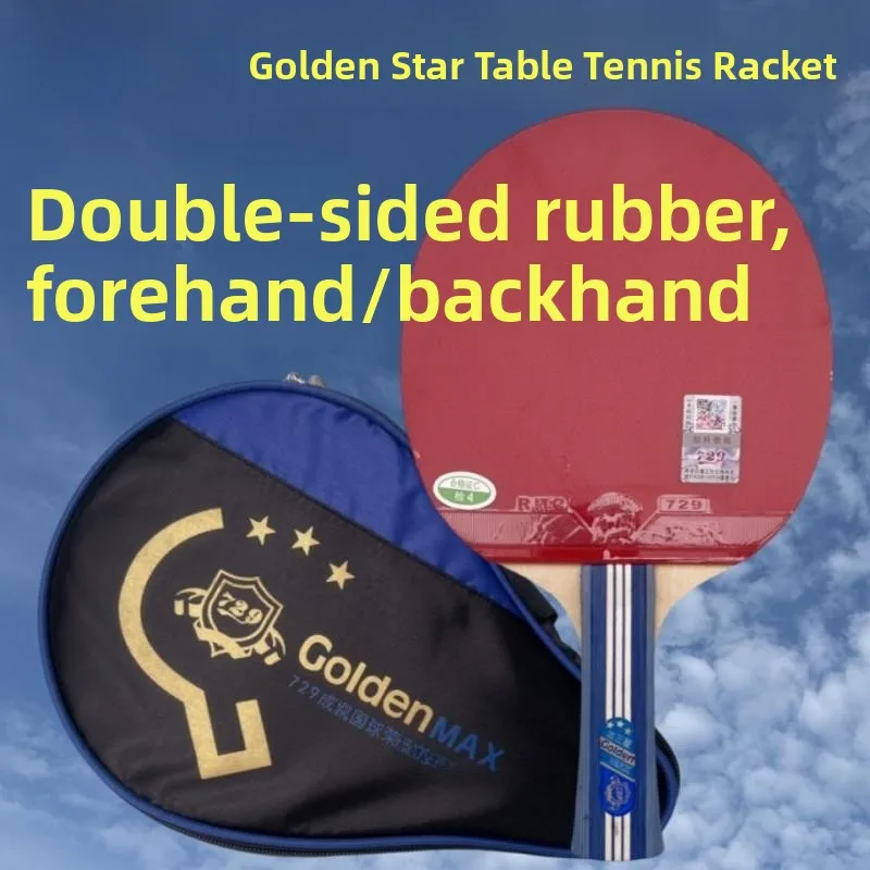 raquette-de-tennis-de-table-729-friendship-gold-three-star-manche-long-piece-unique-manche-court-pratique-poignee-droite-frappe-horizontale