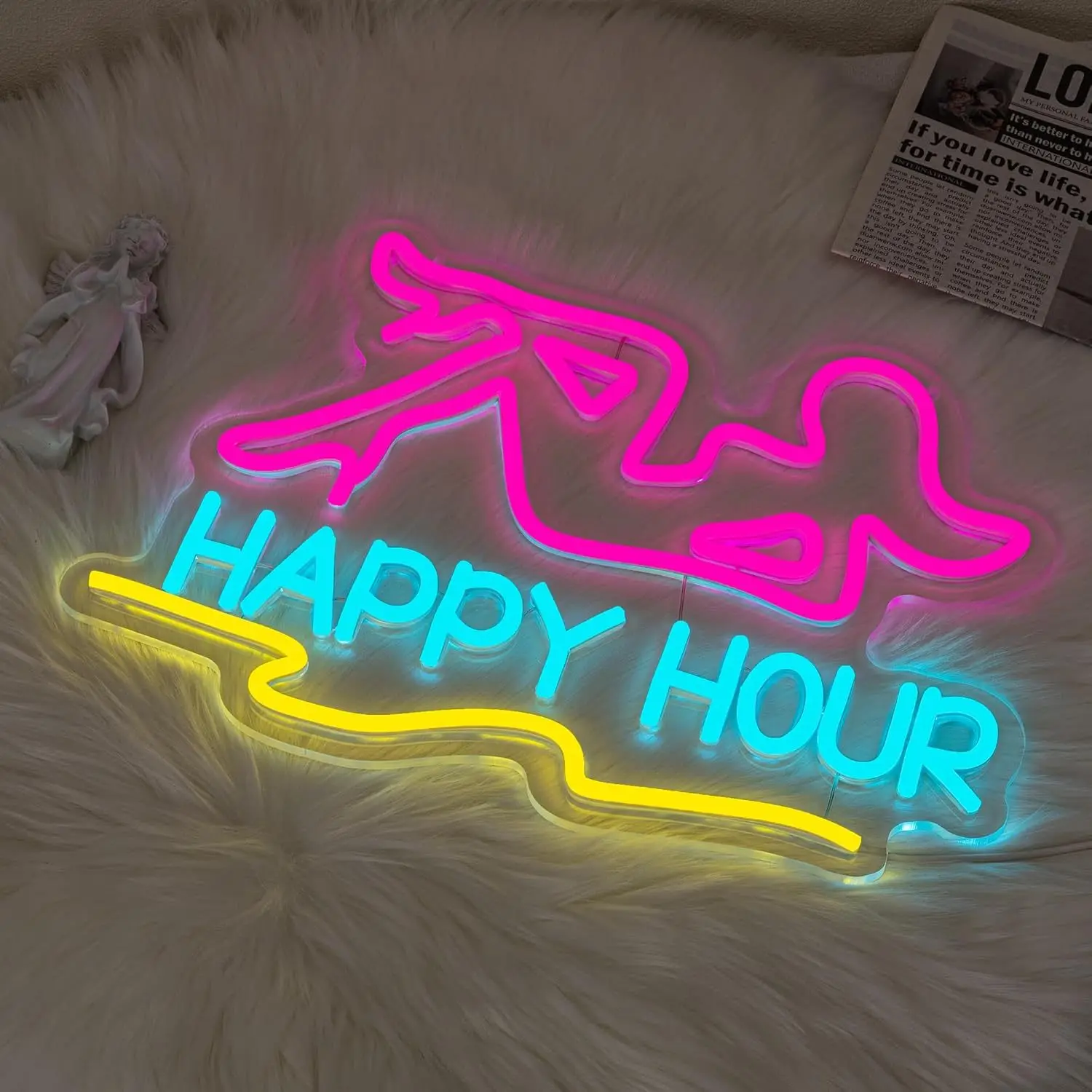 Happy Hour Neon LED Wall Decor Adjustable Brightness Woman Body Night Light USB Power for Bedroom Bar Club Cafe Shop Decor