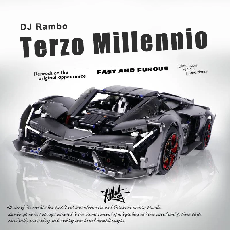 3358PCS Technical 1:8 Lambor Terzo Millennio Black Sport Car Building Blocks DJ Rambo Assemble Bricks Toys Gifts For Kids Boys