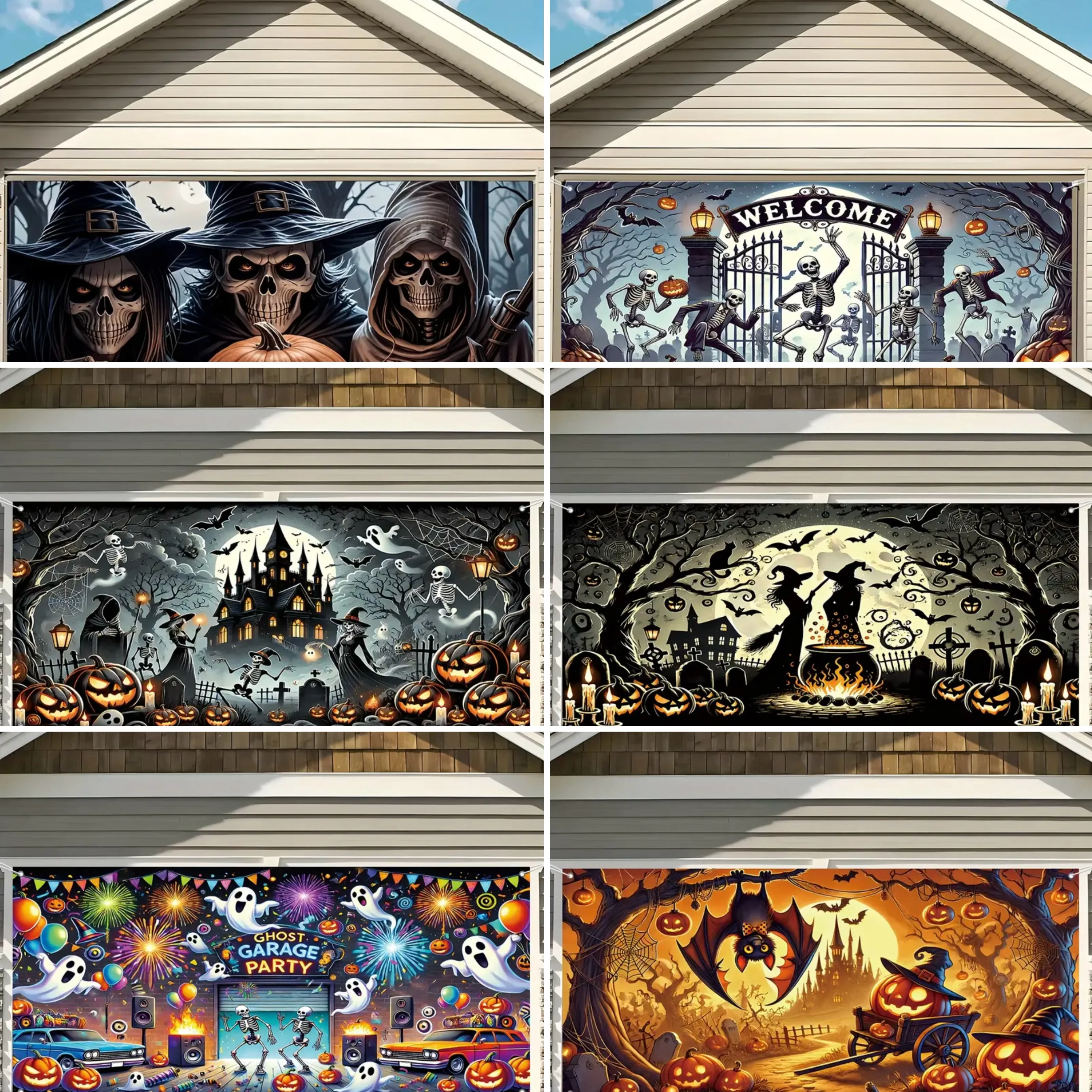 

Halloween Large Garage Door Cover Backdrop Halloween Scene Party Decor Banner Scary Witch Ghost Pumpkin Party Wall Decor Backdro
