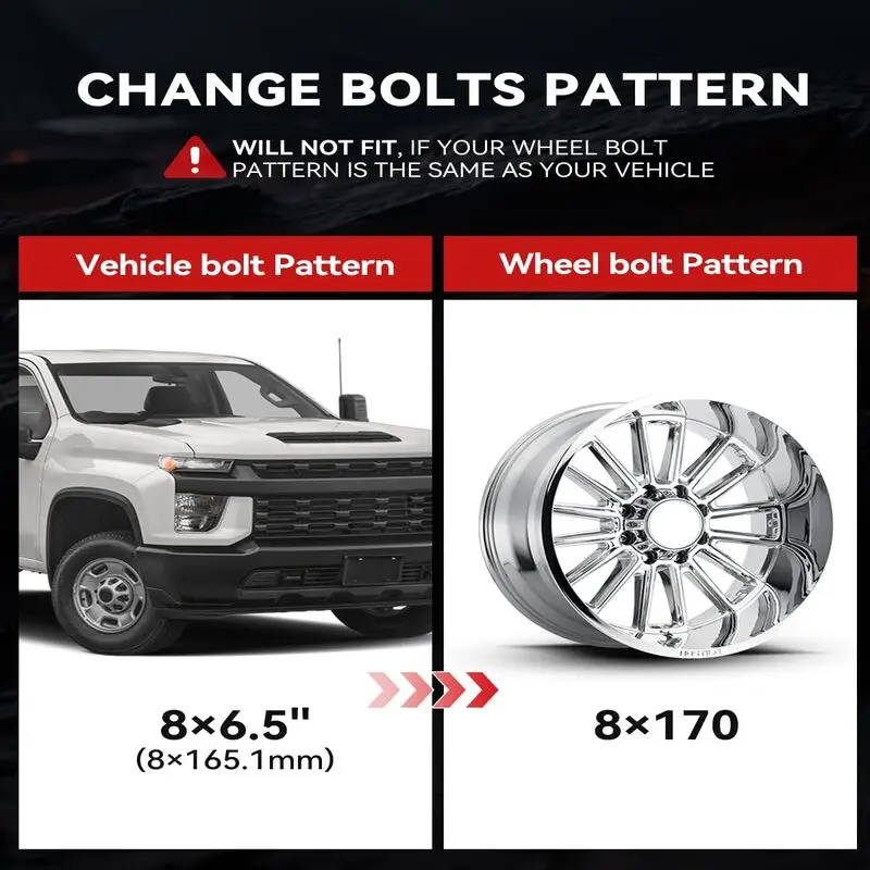 シルバラード車両用F250 F350ホイールから8x6.5に8x170ホイールアダプター