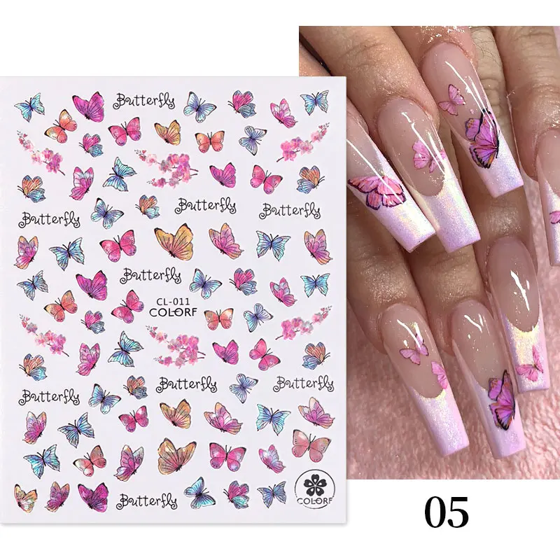 Pink Holographics Laser Bronzing 3D Butterfly Nail Art Stickers Adhesive Sliders DIY Nail Transfer Decals Foils Wraps Decoration