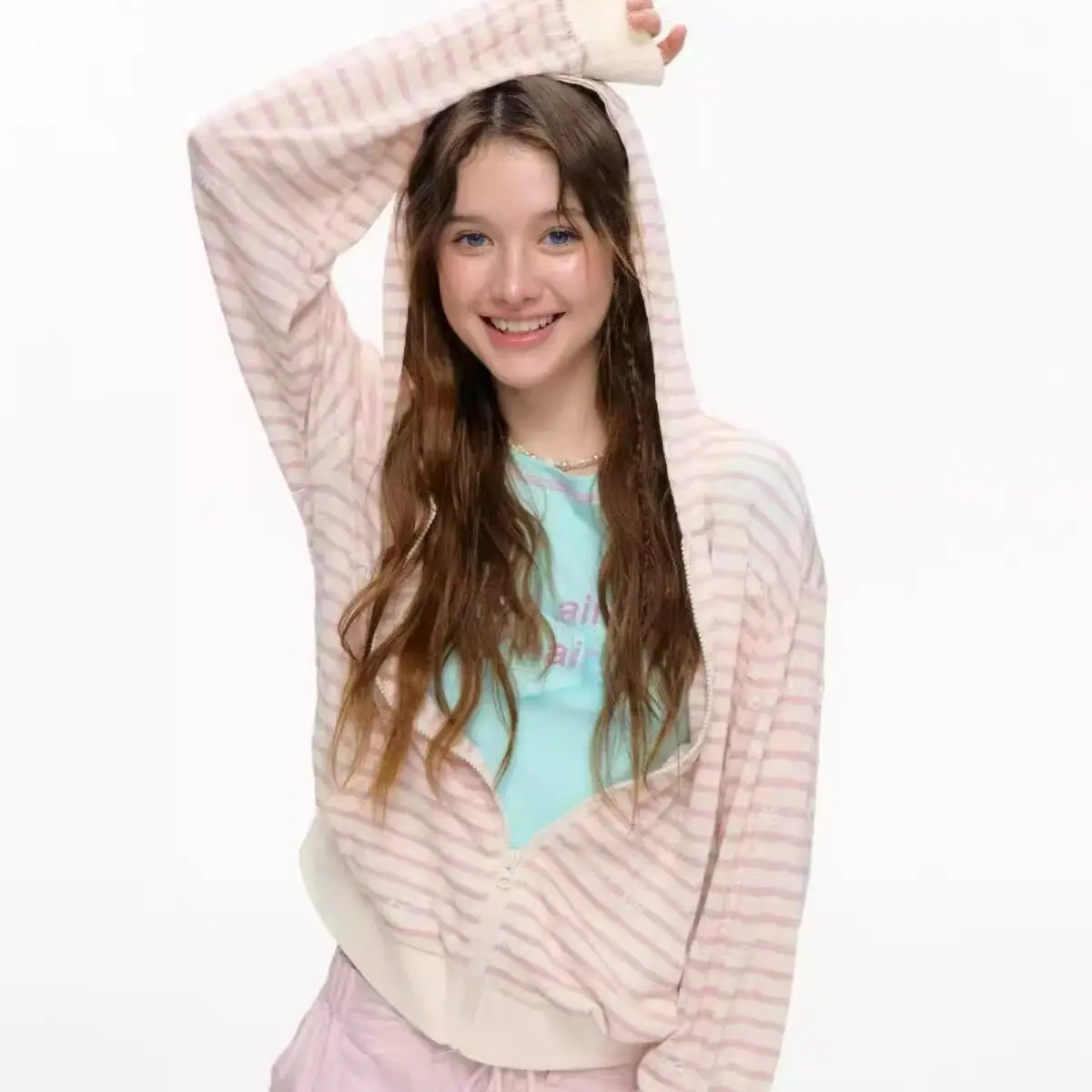 

Кардиган-куртка Onalippa в американском стиле с принтом бантиков и полосками, свободного кроя, повседневная, универсальная, с капюшоном, с длинными рукавами