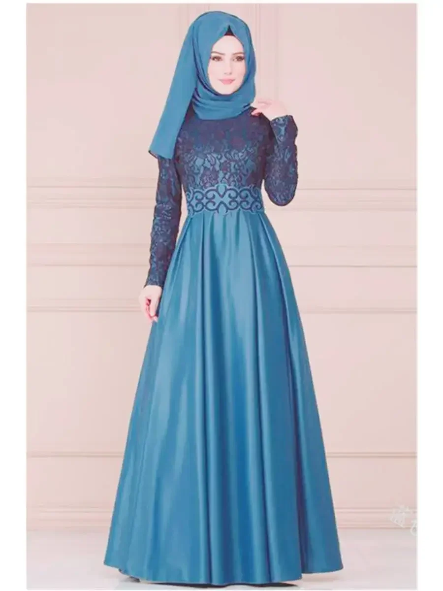 

Мусульманское кружевное платье женское Абая Саудовская Асульманское платье в национальном стиле Дубай Турция арабский исламский тонкий халат с длинными рукавами женский кафтан