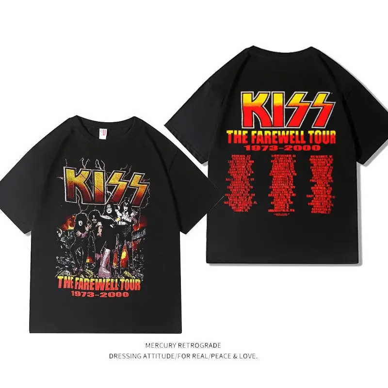 Meichao Mansen\'s Tripartite Collaboration Kiss Band Vtg Rock Short Sleeved Fog Loose Vintage High Street Hip-hop T-shirt