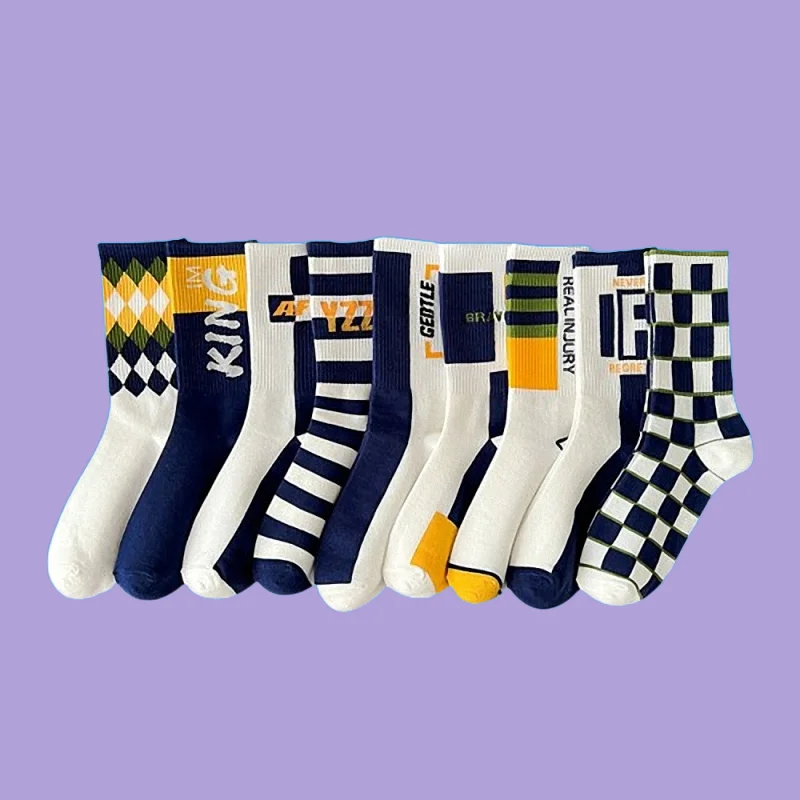 5/10 Pairs New Fashion Student Sports Mid-tube Socks Cool Letter Long-tube Sports Socks High Quality Men's Mid Tube Cotton Socks