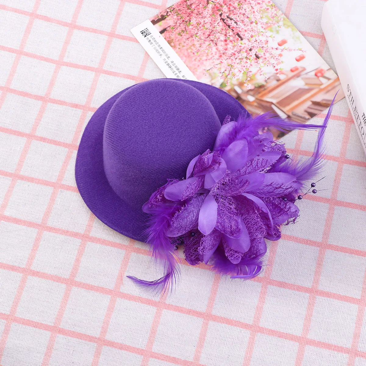 زهرة قبعة دبوس الشعر 13 سنتيمتر الشاش مشبك صغير اكسسوارات الزفاف لحفل زفاف مأدبة السيدات رشيقة الأرجواني قبعة دبابيس الشعر #1