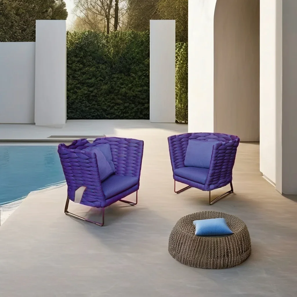 

Furniture luxury stylish unique gradient Rope lounge Garden chairs New design Outdoor Furniture wide rope weaving garden sofa