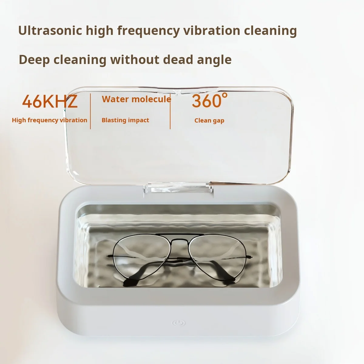 Multifunctional Ultrasonic Cleaner 600ml 35W 46kHz 304 Stainless Steel Tank 360-Degree Cleaning with Transparent Lid