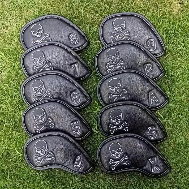 10pcs Skull Golf Club Head Covers Iron Cover Set - Durable Faux, Scratch-Resistant