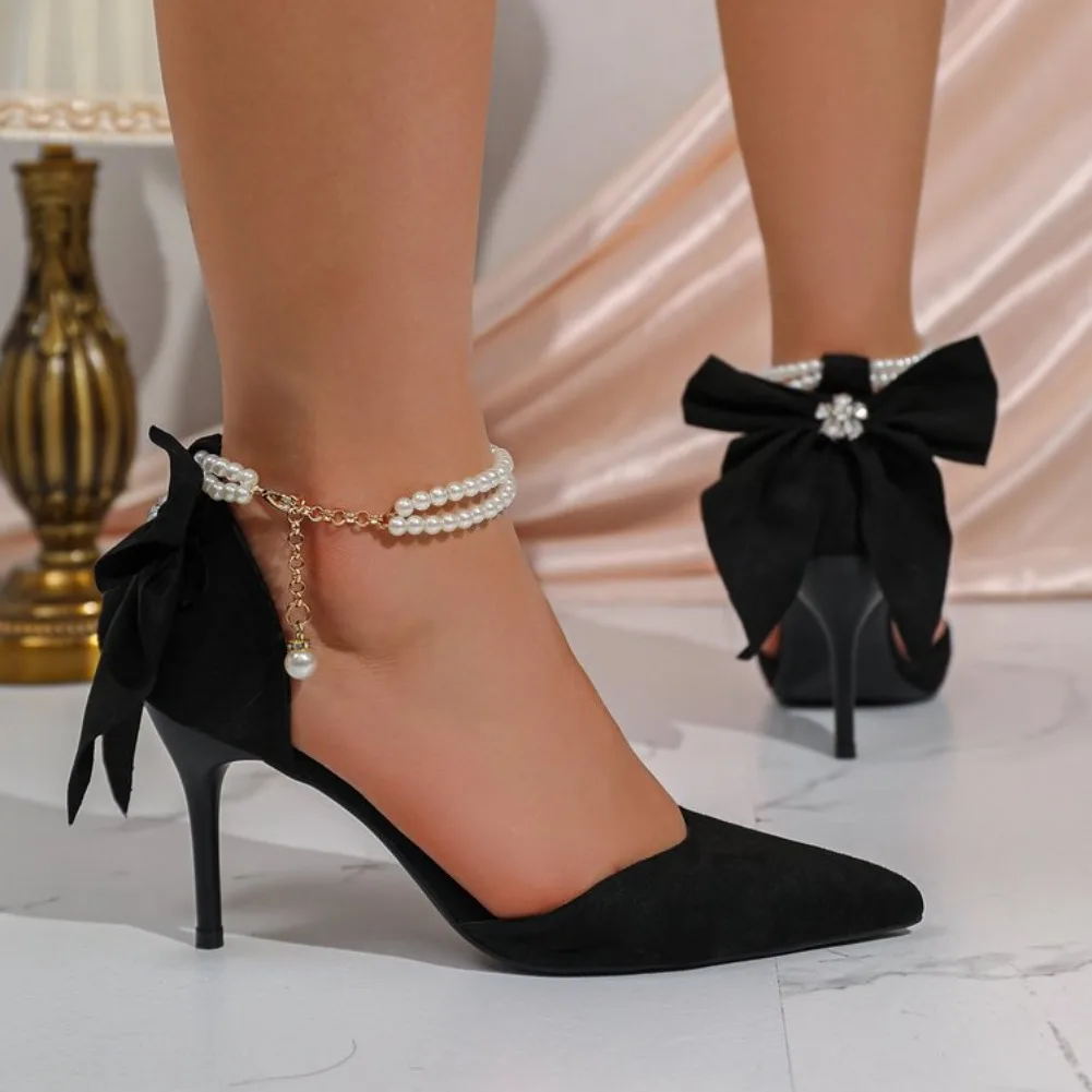 Women's Pumps Thin Heel Wedding Shoes 2026 Red Butterfly Shallow High Heels Buckle Strap Sandals Elegant Pointed Toe Women Shoes