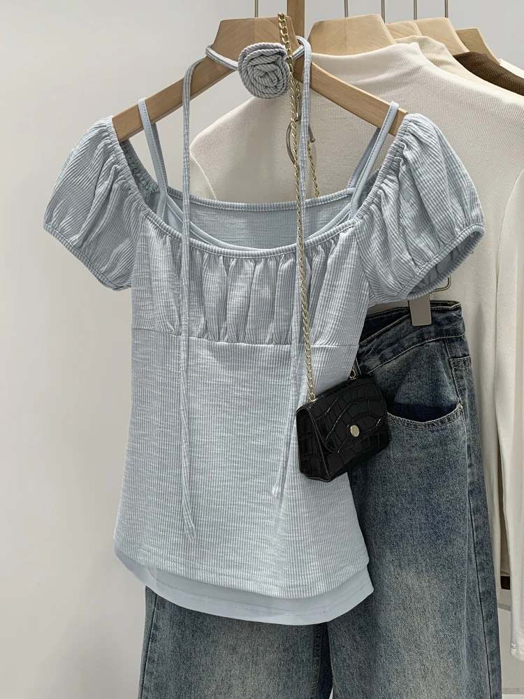 

Slim Fit Floral Svel T-irt Women Summer New Sle Beautiful Narrow Waist orm Korean Sle U - Ne ort Sve