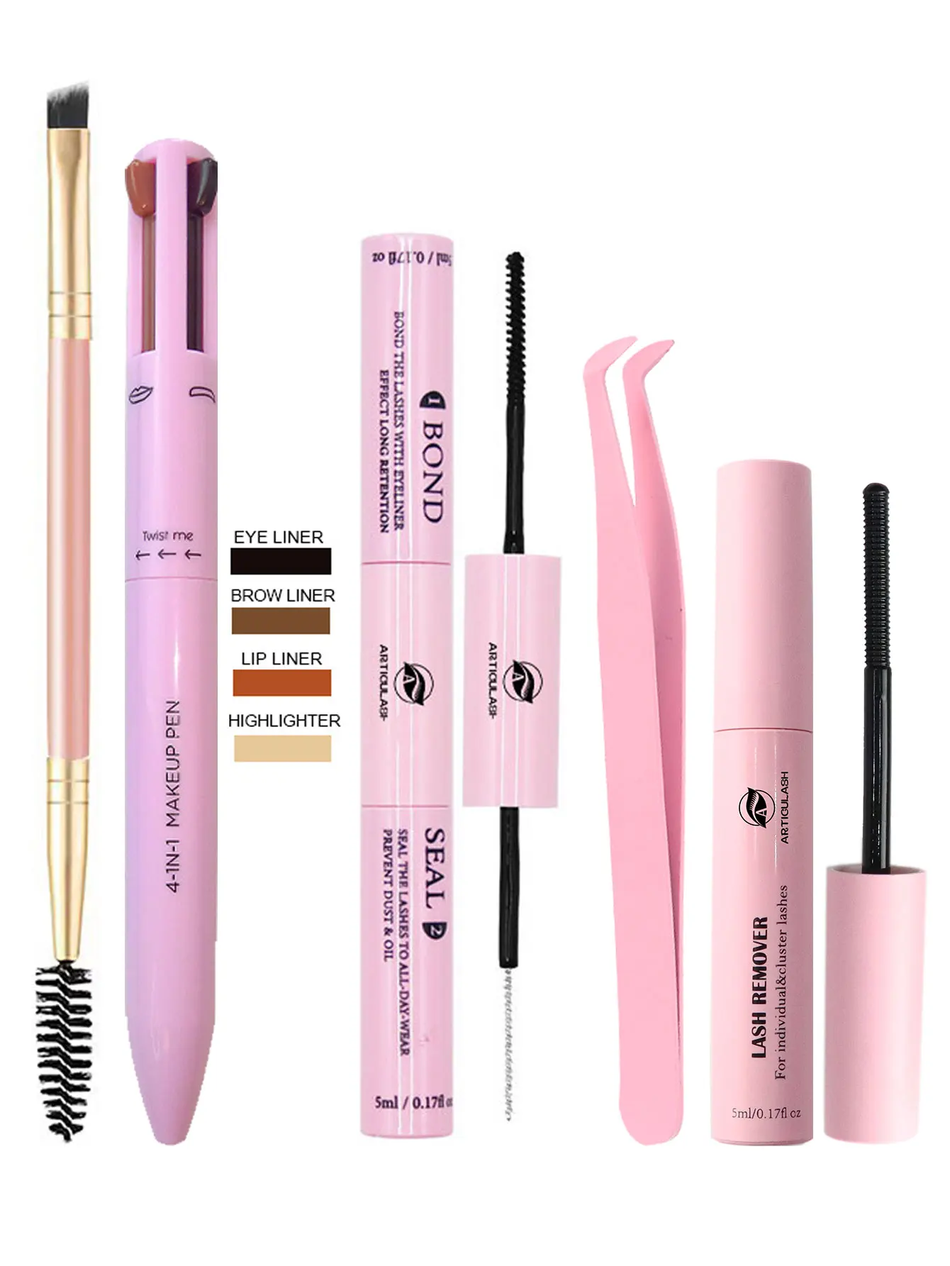 Stylo de maquillage 4 en 1, colle et joint pour grappes de cils, liaison et joint solides, dissolvant, pincettes, pinceau de maquillage, colle pour cils
