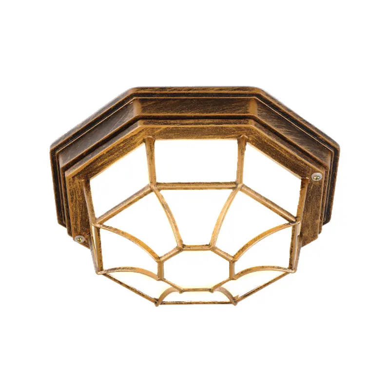 

Rustic Frosted Glass Shade Outdoor Ceiling Lights Yard Balcony Garden Flush Ceiling Lamp Europe Style Exterior IP65