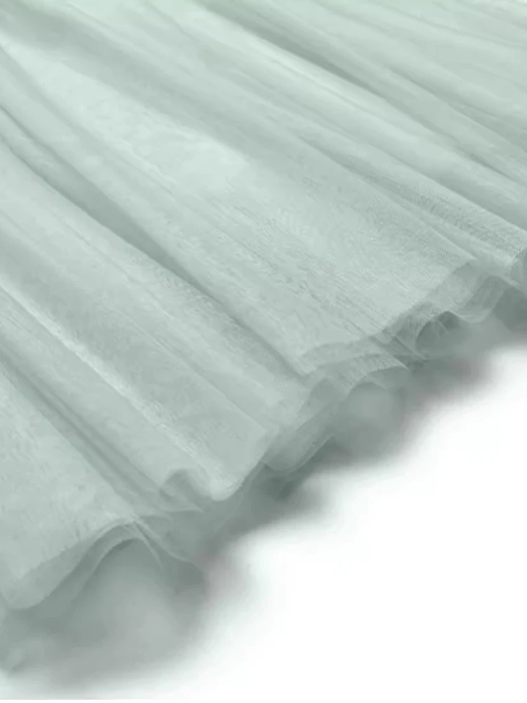 DSXDFACAIRIJ-vestido Vintage de malla con bordado de cuentas y lentejuelas para mujer, vestido de baile con detalle de volantes y manga acampanada con cuello redondo, ropa femenina