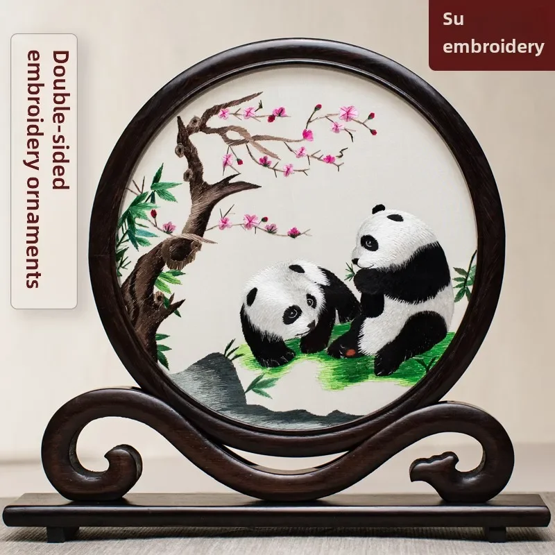 Panda Souvenir Suzhou Embroidery Handmade Embroidery Crafts Ornament Special Gifts Table Gifts