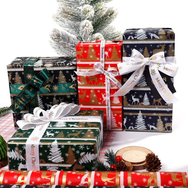 عيد الميلاد هدية ورق التغليف لفة 43 سنتيمتر X 300 سنتيمتر مع الرنة وشجرة عيد الميلاد احباط تصميم لعطلة الحاضر التعبئة والتغليف هدية