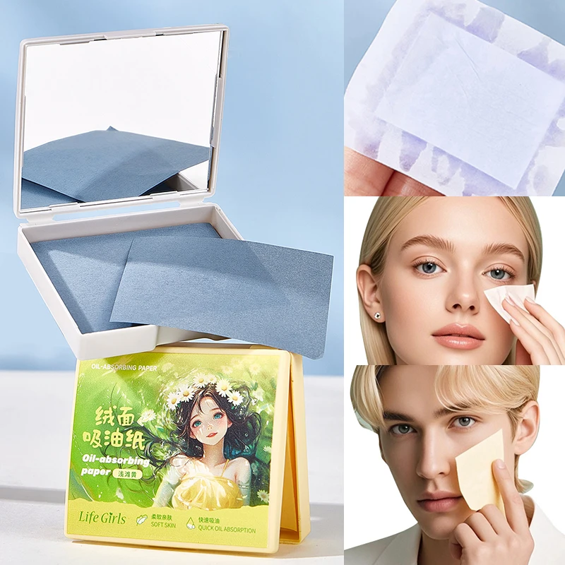 Lifegirl Ocean Refreshing 스웨이드 Oil-Absorbing Paper Summer Oil-Absorbing Long-Lasting Makeup Oil-Free for Men and Women Refreshing Oil-Control Removable Face Oil-Absorbing Facial Paper Beauty Tools 100 Pcs Large Capacity