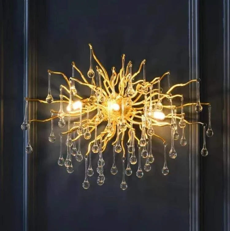 Creative light luxury new main lamp crystal wall lamp water drop tree branch modeling living room dining room luxury villa lamp
