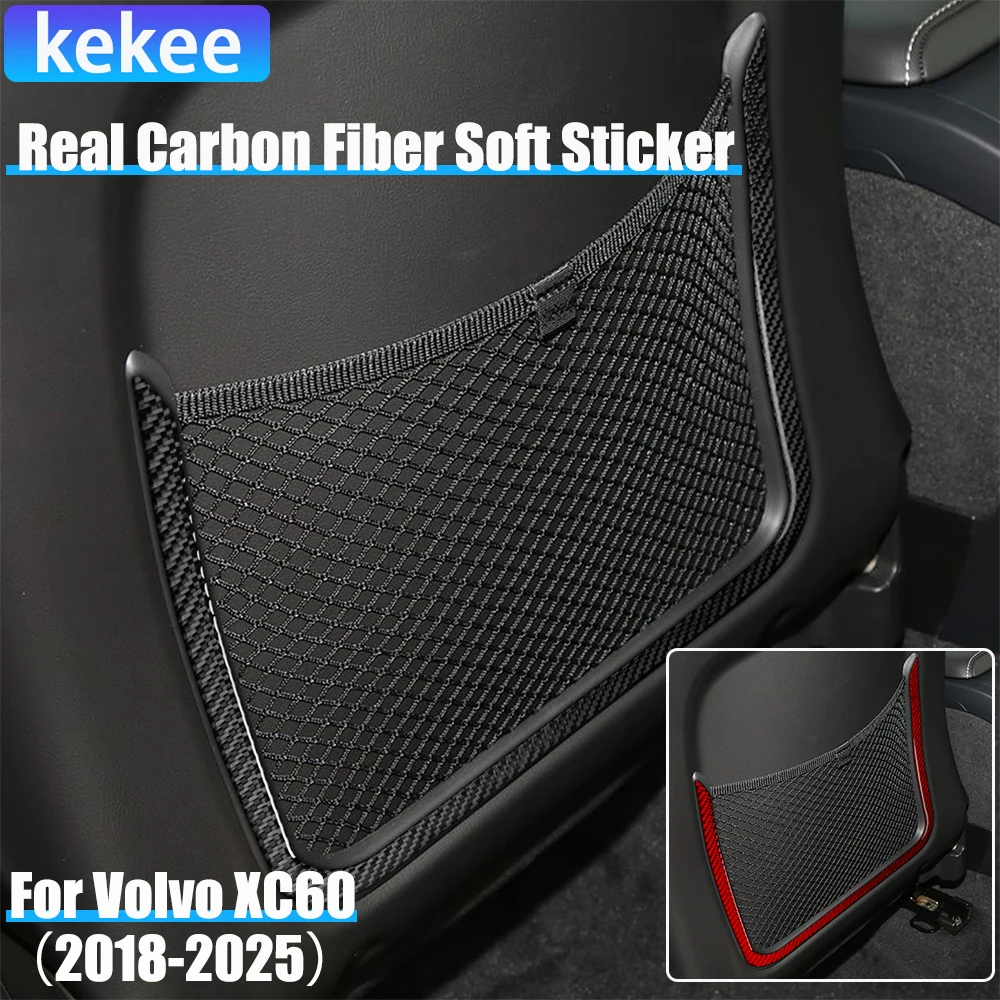 

Real Carbon Fiber Car Accessories Seat Back Storage Cover Soft Sticker For Volvo XC60 2018 2019 2020 2021 2022 2023 2024 2025