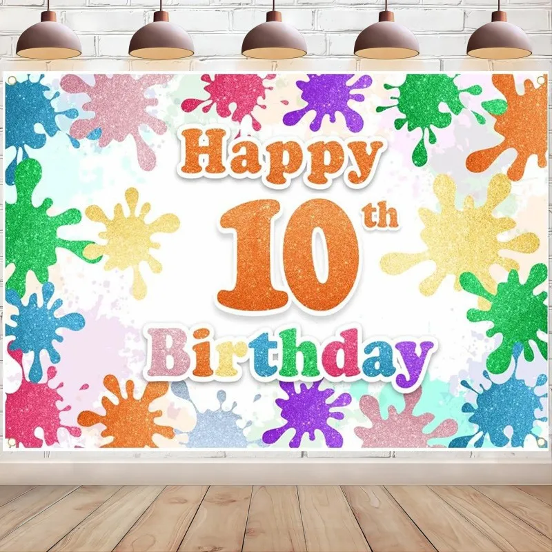 

Artist Paint Splatter Happy 10th Birthday Backdrop Banner Oil Painting Slime Party Decoration Photo Background Studio Props