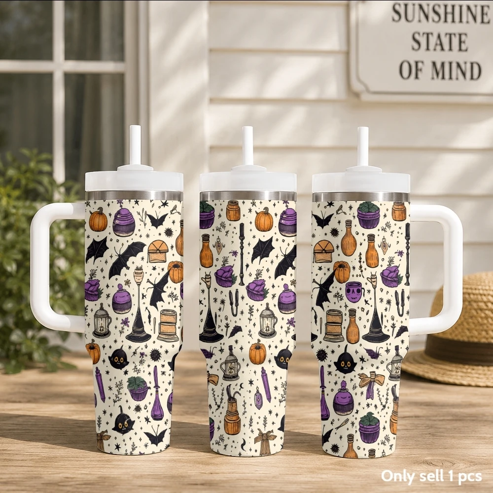 Halloween Witch Potion Vacuum Flasks 40oz Portable Stainless Steel Tumbler with Handle Straw Double Wall Insulated Leakproof Mug