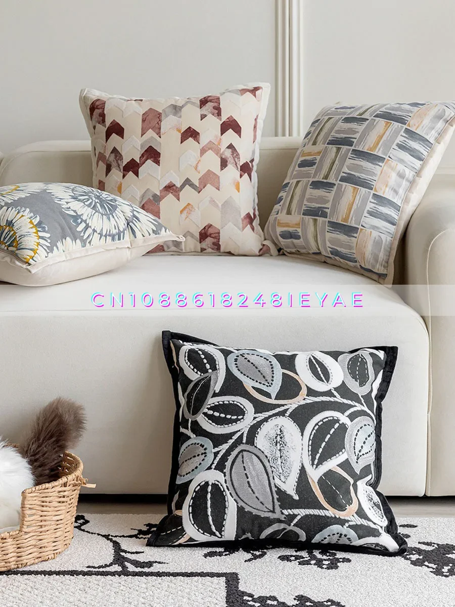 

Flocking Sofa Pillow Cover Ins Style Modern Simple Living Room Model Room Light Luxury High-end Pillow Cover