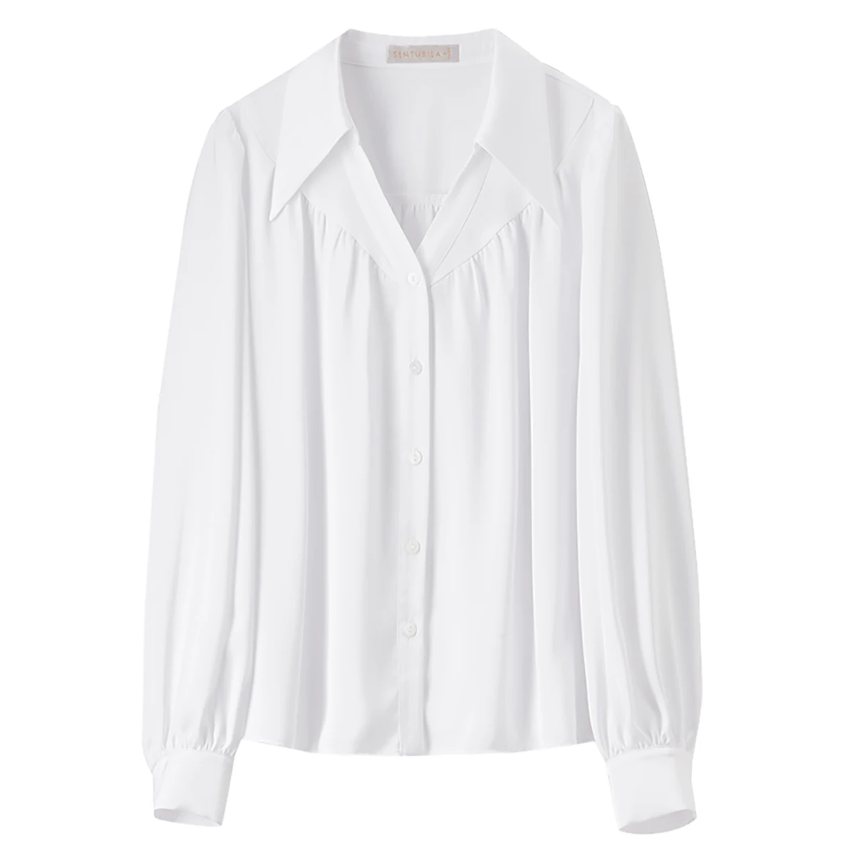 Sentumana-女性用サテンシャツ,エレガントなブラウス,十分な襟,プリーツ,長袖,オフィスウーマン,シック,春,秋,2020,143c55794