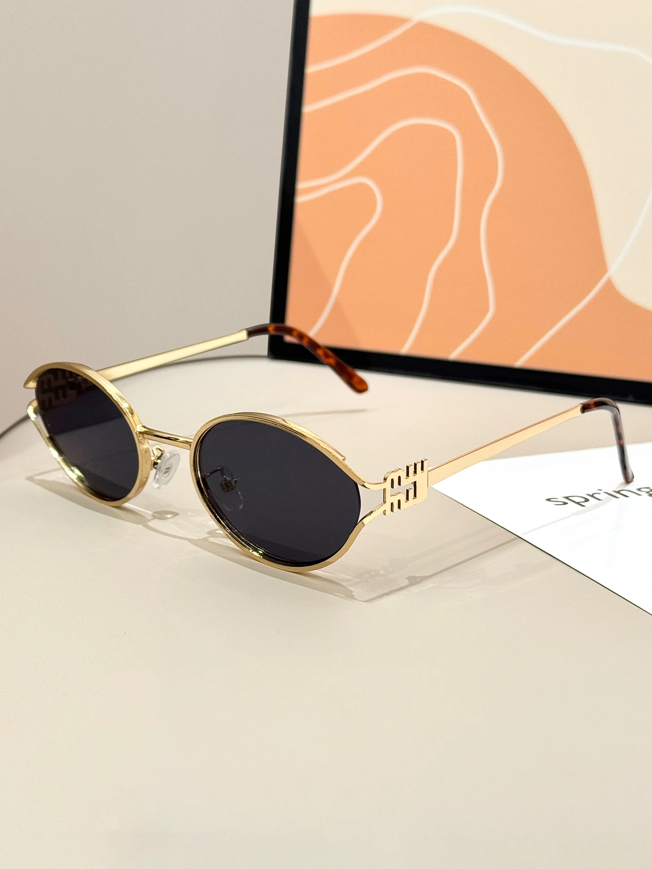 1 Stück Retro Kleine Ovale Sonnenbrille Luxus Metall Designer Schattierung Damen Mode UV400 Marken-Sonnenbrille – Detail 2