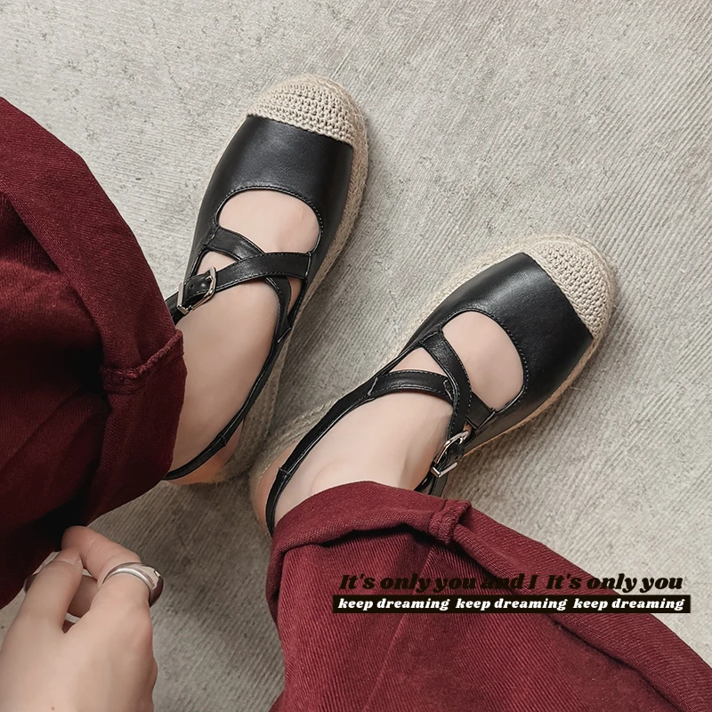 2026 new spring summer women sandals natural leather plus size 22-25cm kid suede/sheepskin+pigskin cross-strap women shoes view 4