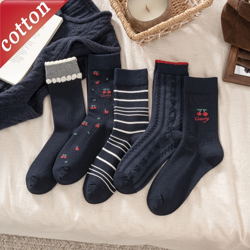 1/5 Paar Damensocken, koreanische Socken mit gekräuseltem Rand, Kawai, süß, niedlich, vielseitig, JK, bequeme, hochwertige Baumwollsocken für Mädchen